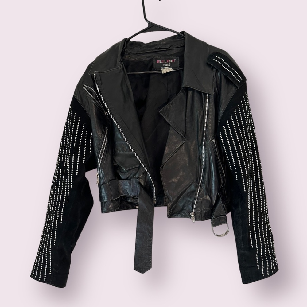 Vintage Begedor Italia Leather Jacket With Studded Arms Size 6